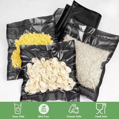 फूड ग्रेड प्रीकट वैक्यूम पैक रोल्स ब्लैक / क्लियर Ziplock वैक्यूम सील स्टोरेज रोल्स